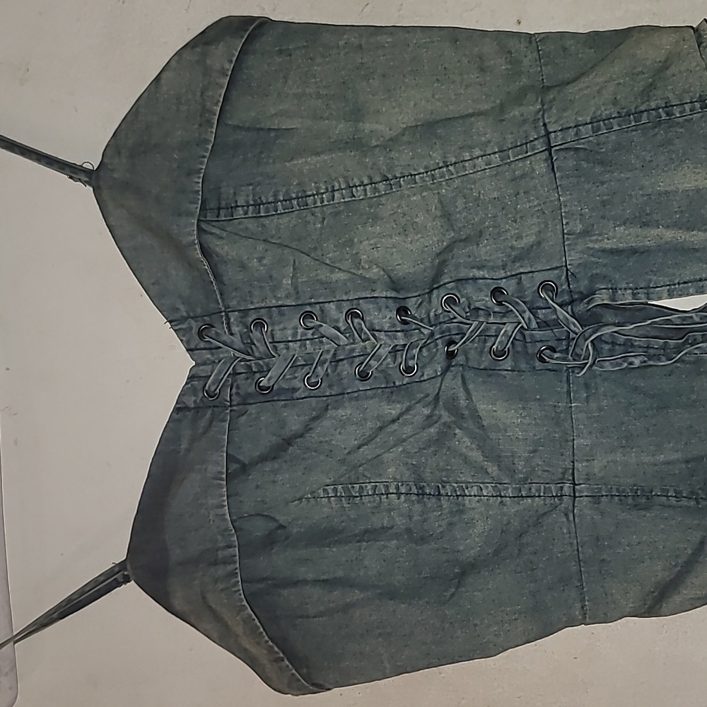 Vintage Havana washed denim lace up top